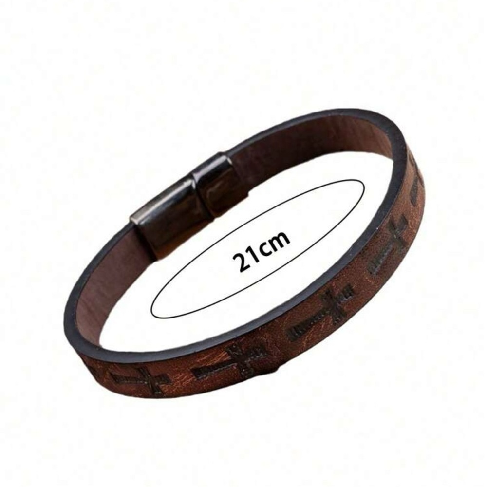 Brown Leather Bracelet with Crosses - Picture 5 of 5